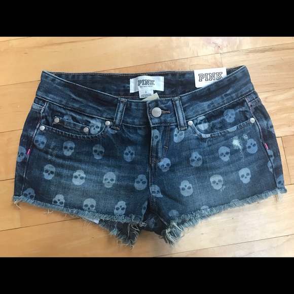 Victoria Secret Pink Denim Skull Shorts 